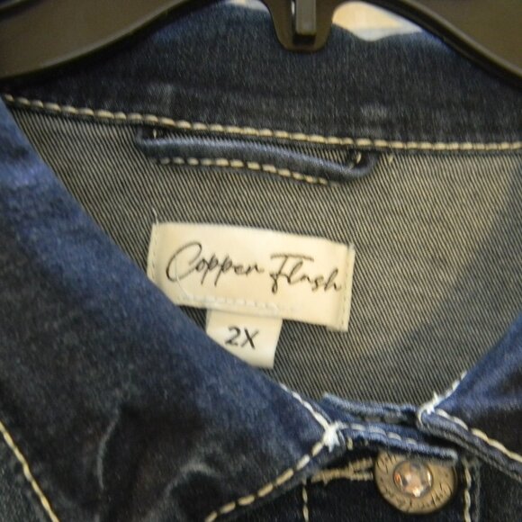 Copper Flash Denim Jean Jacket Bedazzled Buttons Size 2X NWT - Picture 4 of 8